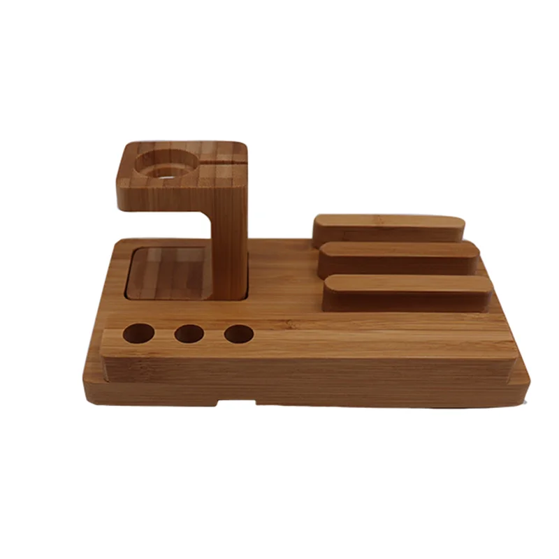 Bamboo Multifunction Charging Station for Multiple Devices Organizer Desk Docking Stand for Cell-Phone Charger