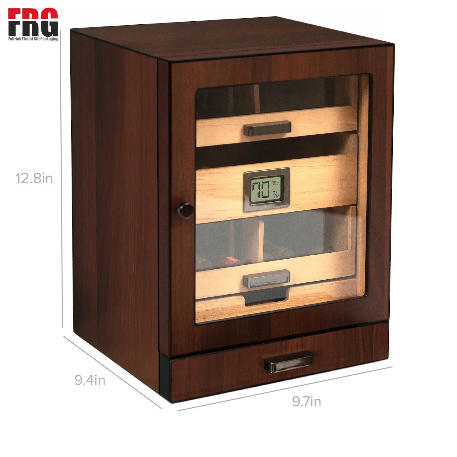 Customize Humidor Cabinet, Rich Brown Walnut Grain Large Size 80 100 Cigars Digital Hygrometer with Spanish Cedar