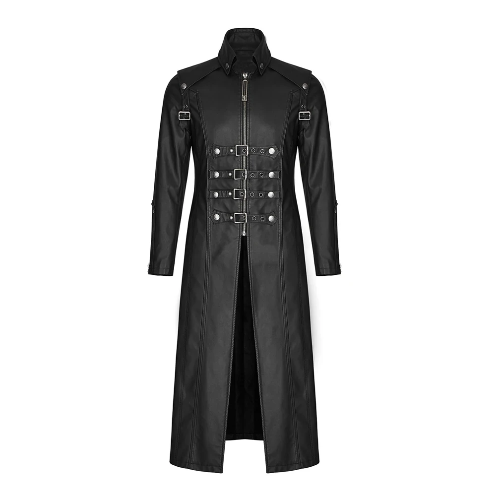 Wholesale Top Hot Premium Quality Leather Coat Men Long Black Gothic Coat Imitation Men leather Gothic Coat