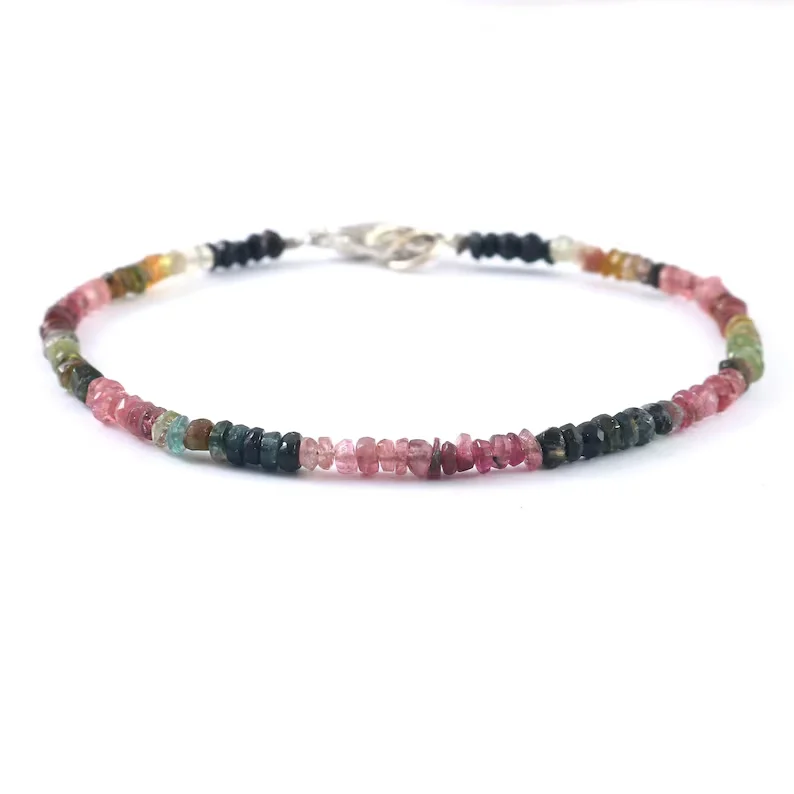 Wholesale 3mm Natural Healing Stone Multi Tourmaline Micro Faceted Bead Bracelet Ladies Jewelry Gemstone Bracelets