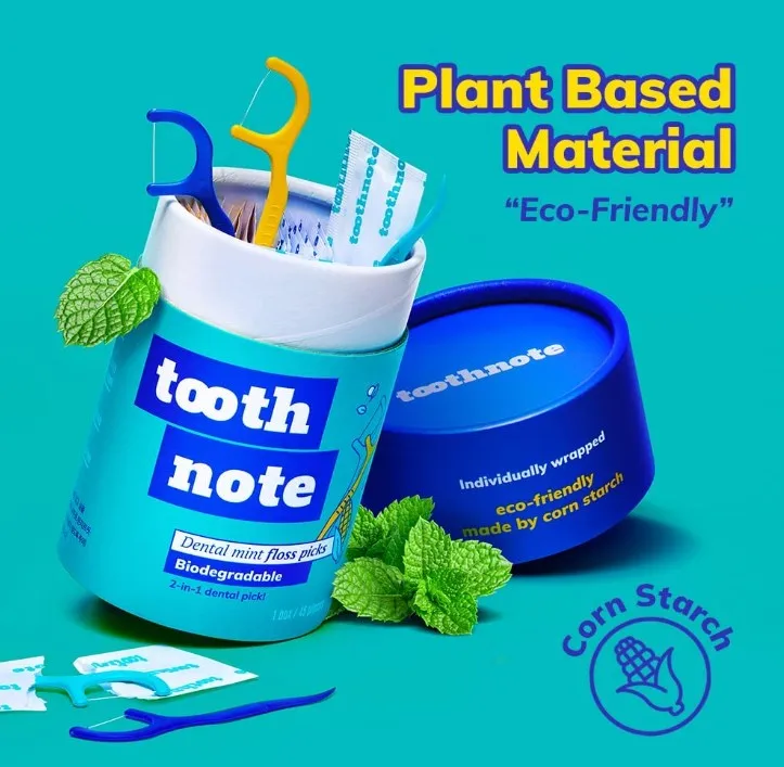 Toothnote Portable Dental Floss Picks, Tooth Picks, Eco-Friendly High Toughness Biodegradable Floss Sticks Individual Package