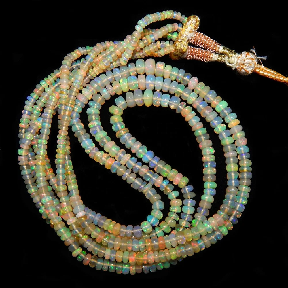 Natural Gemstone Ethiopian Opal Plain Rondelle Loose Beads For Making Designer Jewellery