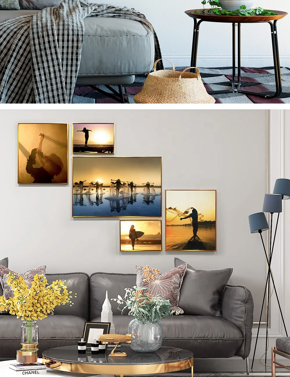 Hot Selling Fashion Home Decor Tabletop Artwork Golden Aluminium Photo Frame Photo Block for Photo Wall