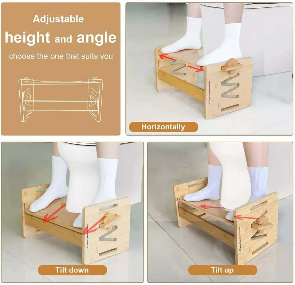 Toilet Stool for Bathroom Multi-Height & Angle Adjustable Bamboo Potty Stool for Adults & Kids Poop Stool Fit All Toilets