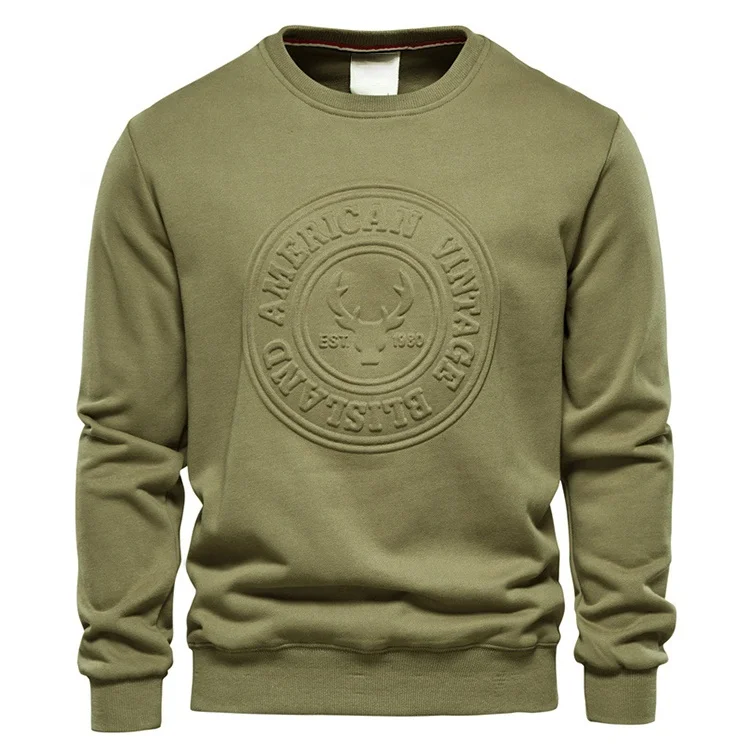 3D embossed custom logo plus size regular loose fit gym mens pullover cotton sweatshirts jumpers