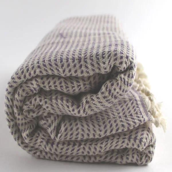 Turkish Handwoven Cotton Blanket Bedspread Winter Season Sofa Cover with Woven Pattern Purple Chess Throw for Bedding