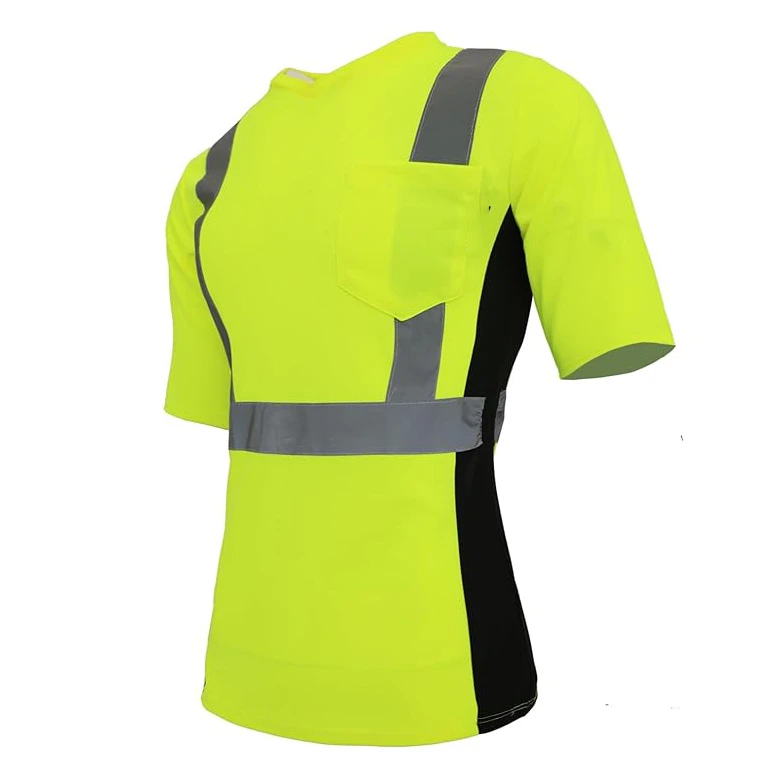 2022 Construction Breathable Fluorescent Green Custom Hi Vis Reflective Black Safety Polo Shirt breathable durable shirt