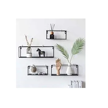 Decorative Black Metal Wall Ledge Wall Mounted Floating Shelves with Photo Cards Clips Home Decor