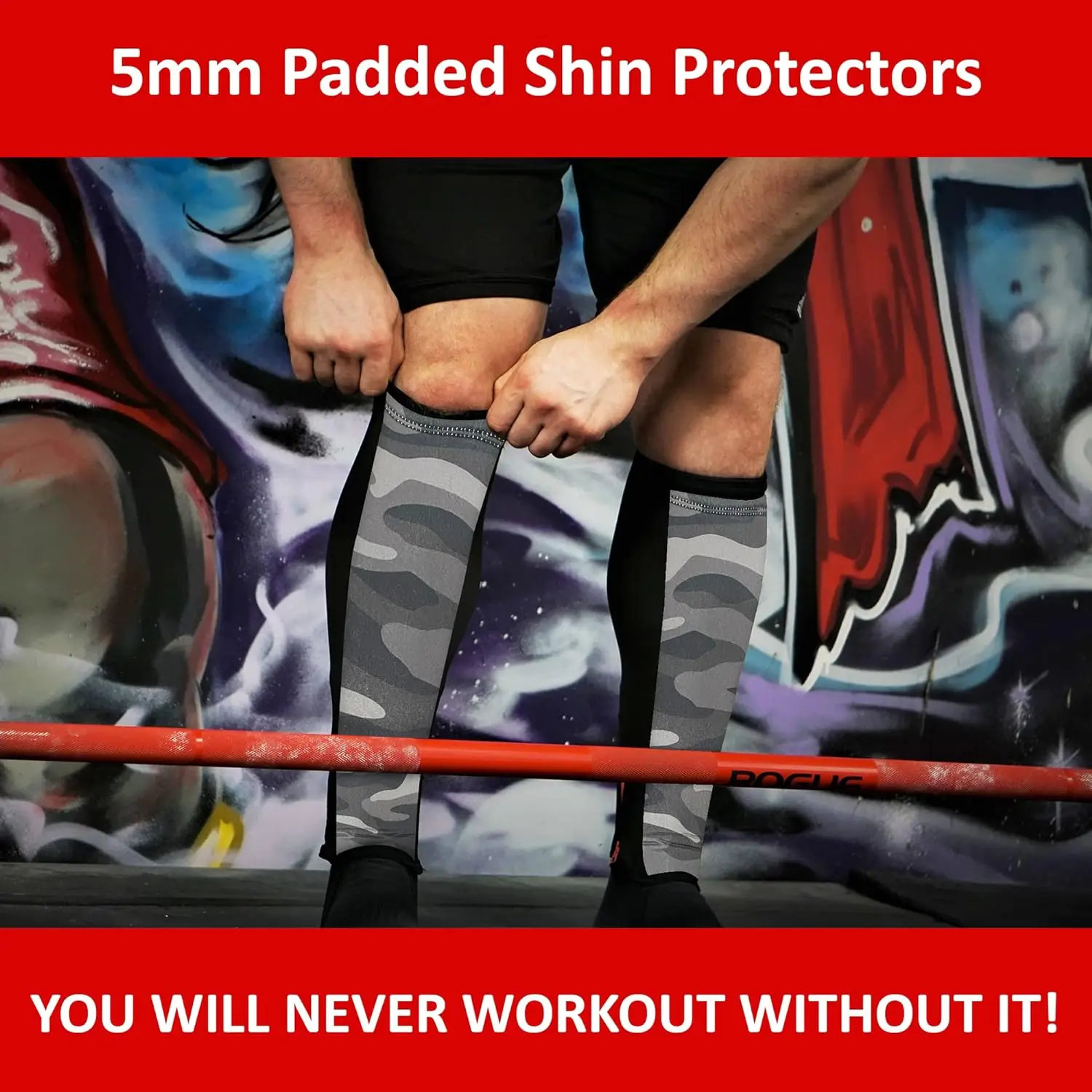 Gray Camo Rope Climbing Shin Sleeves 5MM Neoprene Padded Rope Climb Shin Protector Cross-fit Deadlift Workout Calf Guard Sleeve