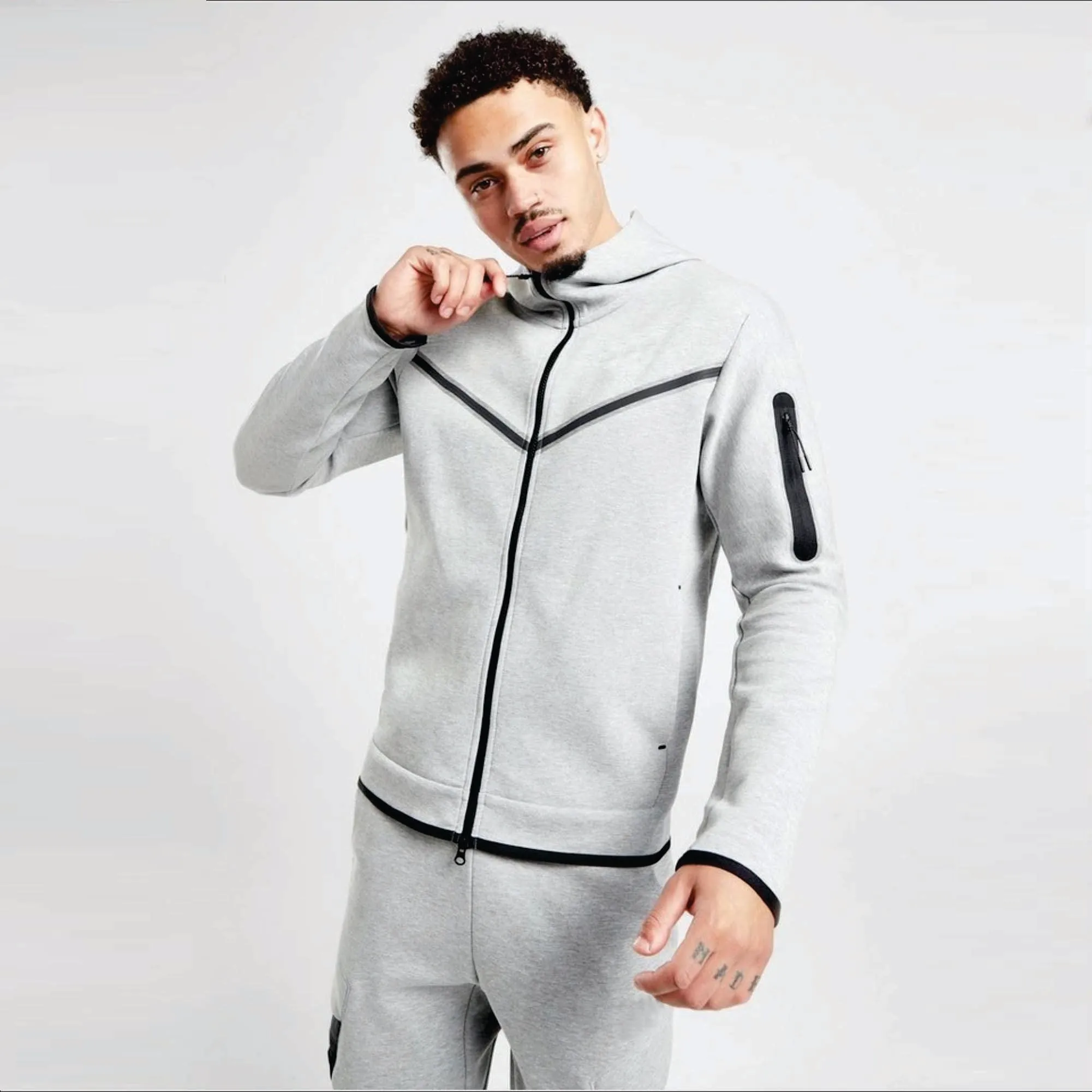Custom Brand Logo Design 66% Cotton 34% Polyester Dark Heather Grey Warmth Standard Fit Sportswear Tech Fleece Tracksuit