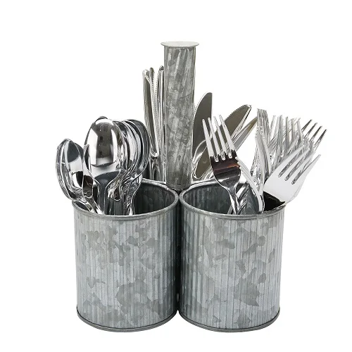 Farmhouse Metal Aluminium Iron & Tin Kitchen Utensil Holder Large For Countertop Spoon Fork Knife Storage Handmade Round Silver