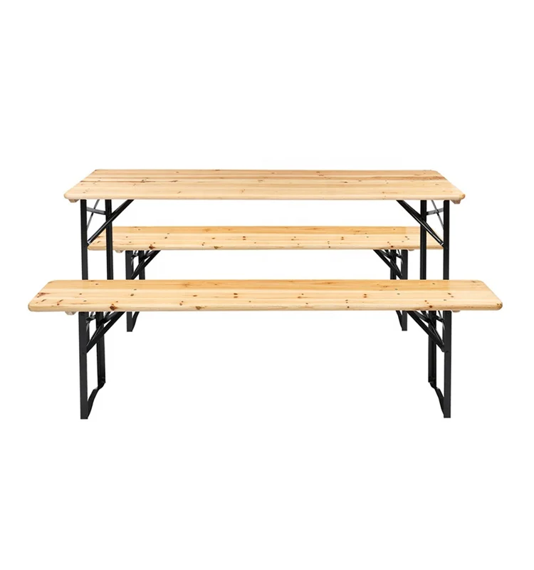 Factory Price 3 Piece Outdoor Beach Camping Brewery Foldable Wooden Beer Table Set with Benches