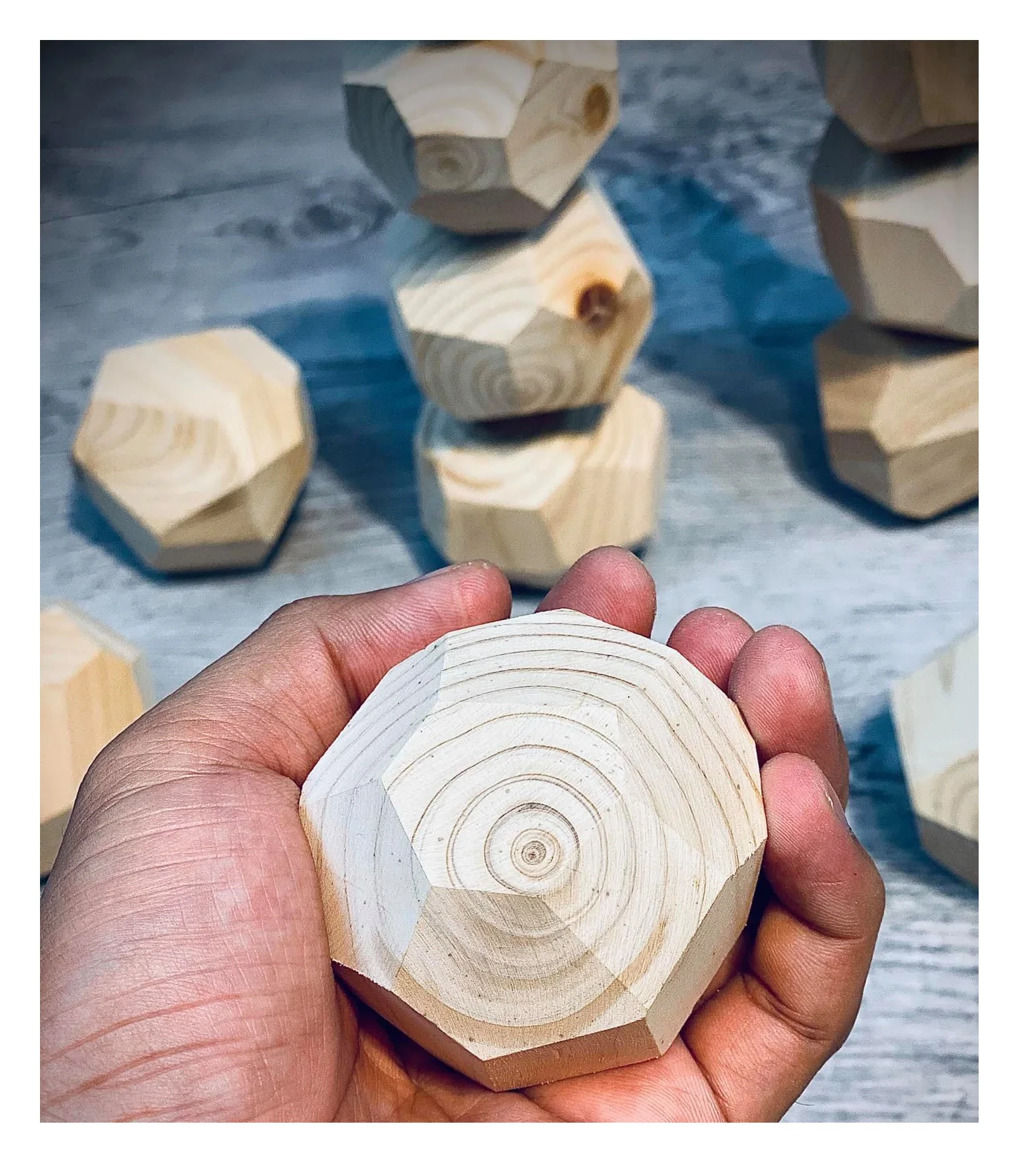 Wood Balancing Stones Tumi Ishi Rock Blocks Toy Vintage Baby Building Block Piled Stones From Vietnamese