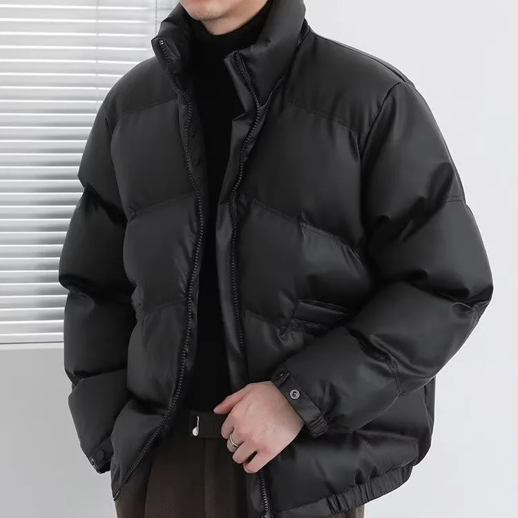 Winter Cotton-Padded Coat Korean-Style Basic Pu Leather Design Thick Bread Suit Stand Collar All Casual Cotton-Padded Jacket