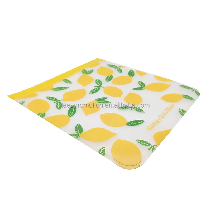 Customized Logo Printing Reusable Food Grade Foldable PEVA Silicone  Zip Lock Bags For Food Storage