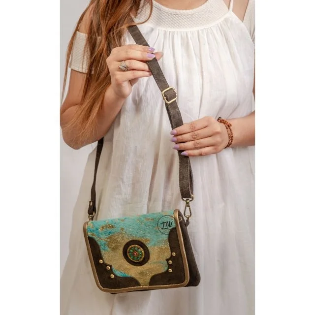 LW Handmade Genuine Suede Leather Western Style Cow Hair On Leather Bags  Women Leather Sling Bags