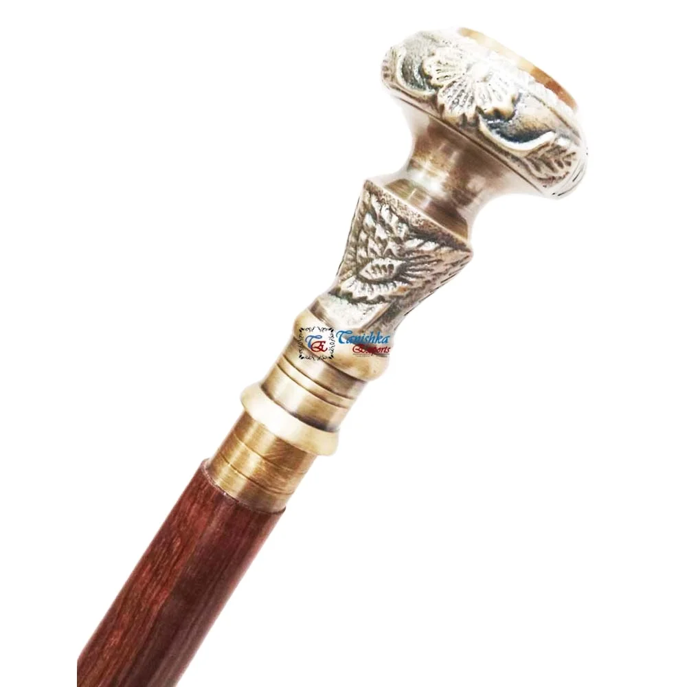 Nautical Walking Stick Solid Brass Knob Compass Head Handle Wooden Walking Cane for Men and Women Decorative Canes