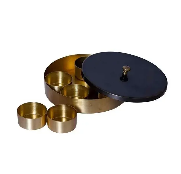 Bestest Quality Round Shape Brass Gold Plated Spice Jar Container Spice Box Masala Dabba At Attractive Price
