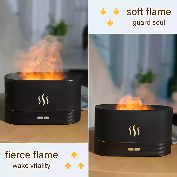 New Simulation Flame Aroma Diffuser 180ML Mist Humidifier Desktop Air Aromatherapy Fragrance Essential Oils Led Fire