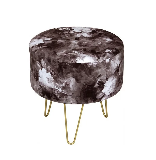 Bedroom Velvet Pouf stool  In Fabric With  flower design used in Vanity Stool luxury room Round Pouf Stool with great price