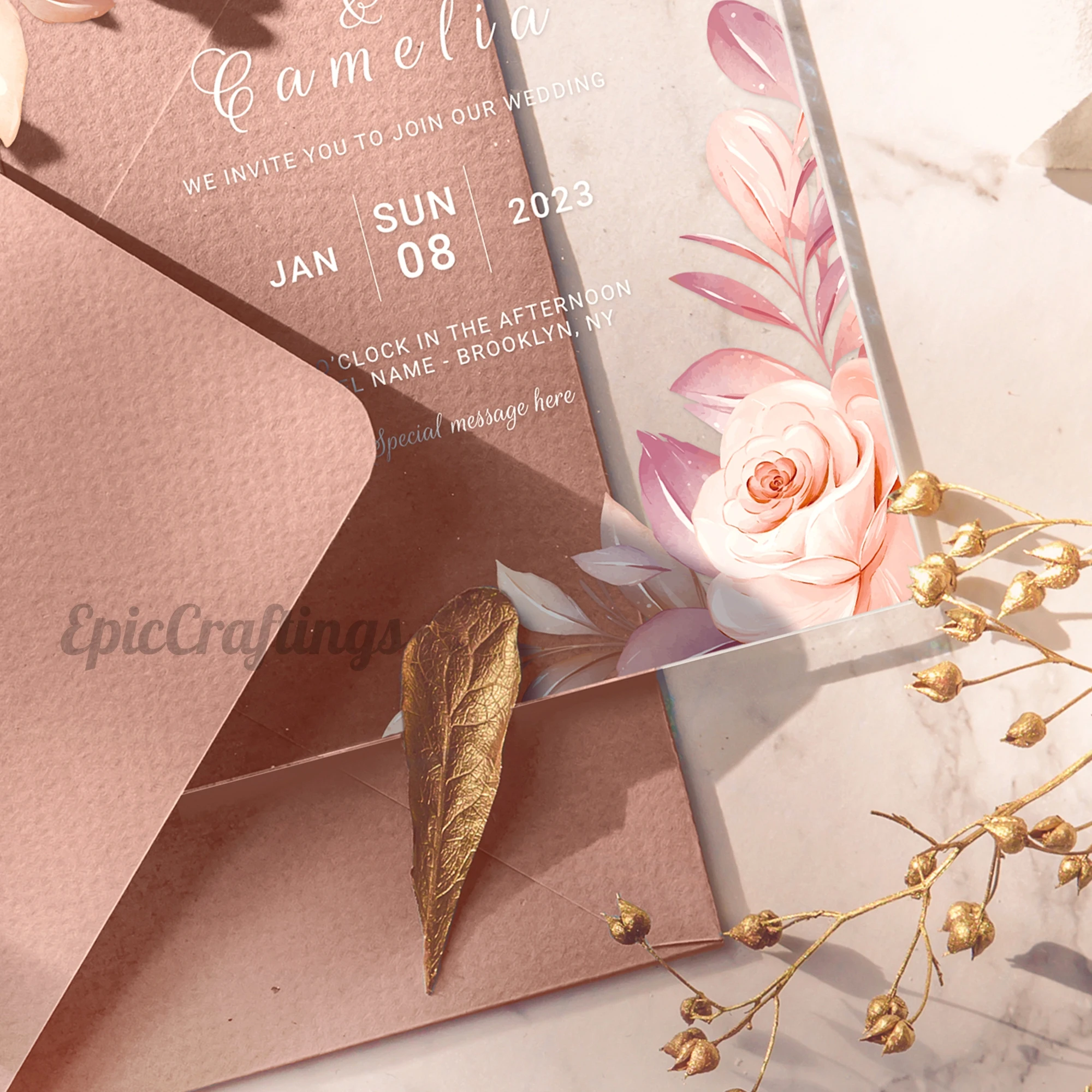 Personalized Elegant Acrylic Printed Wedding invitations Cards Luxury Glass Invitations Modern Custom Display Cards