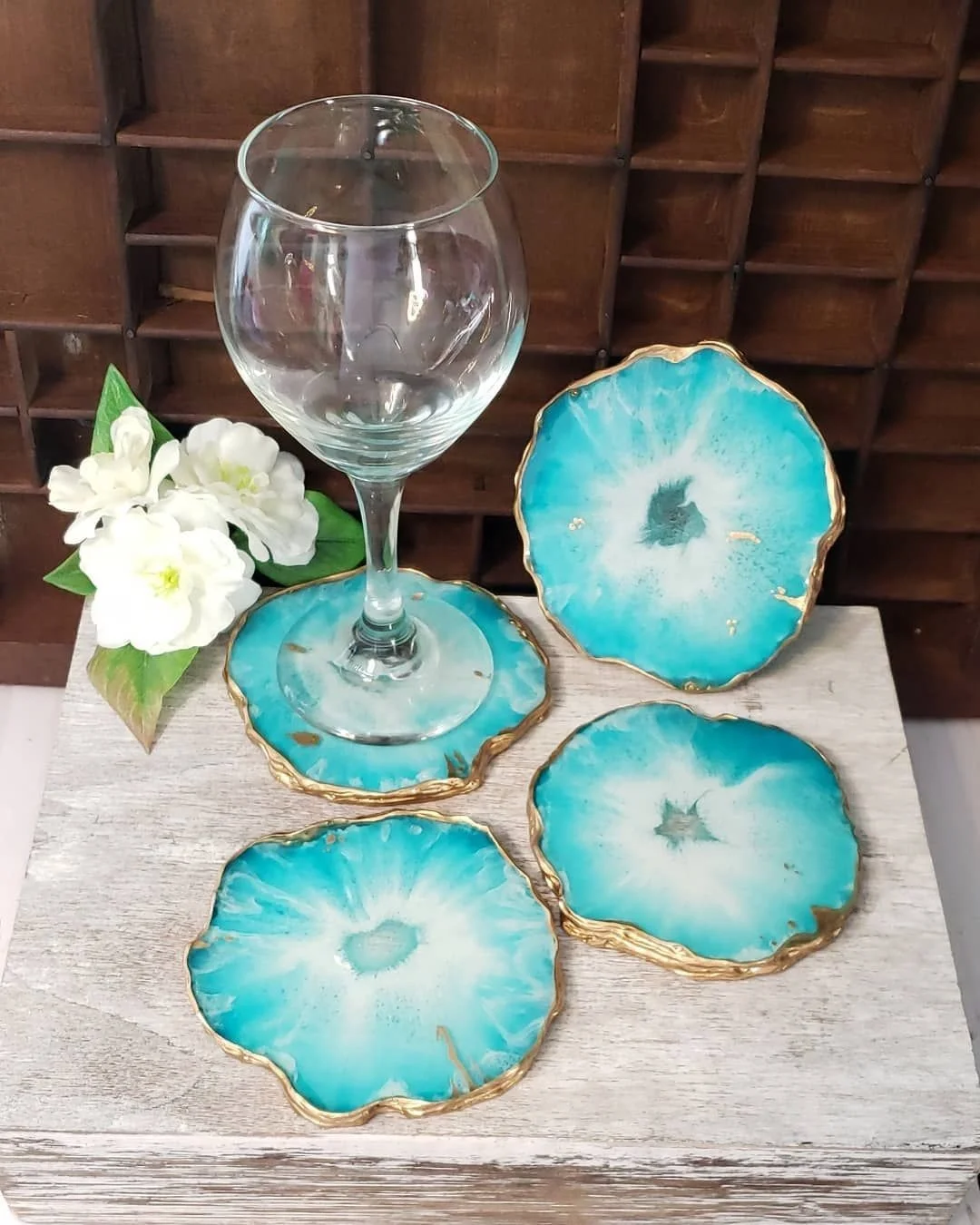High Premium Quality Epoxy Resin Coasters Set With Ocean Effect Decorative Gift Drinkware Cups Tea And Coffee Coasters