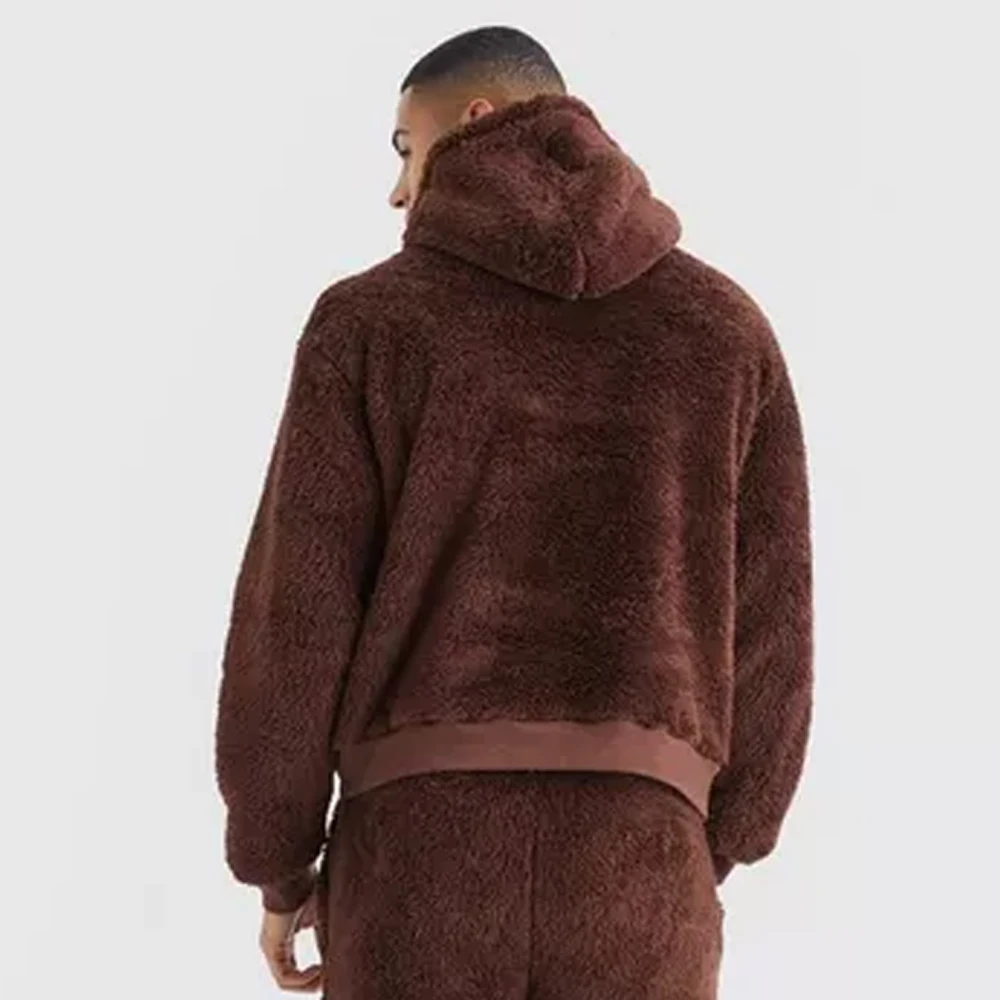 High Quality Men Fuzzy Fleece Sweatshirt Casual Loose Sherpa Pullover Oversized Hoodie with Pockets Warm for Men Hoodie