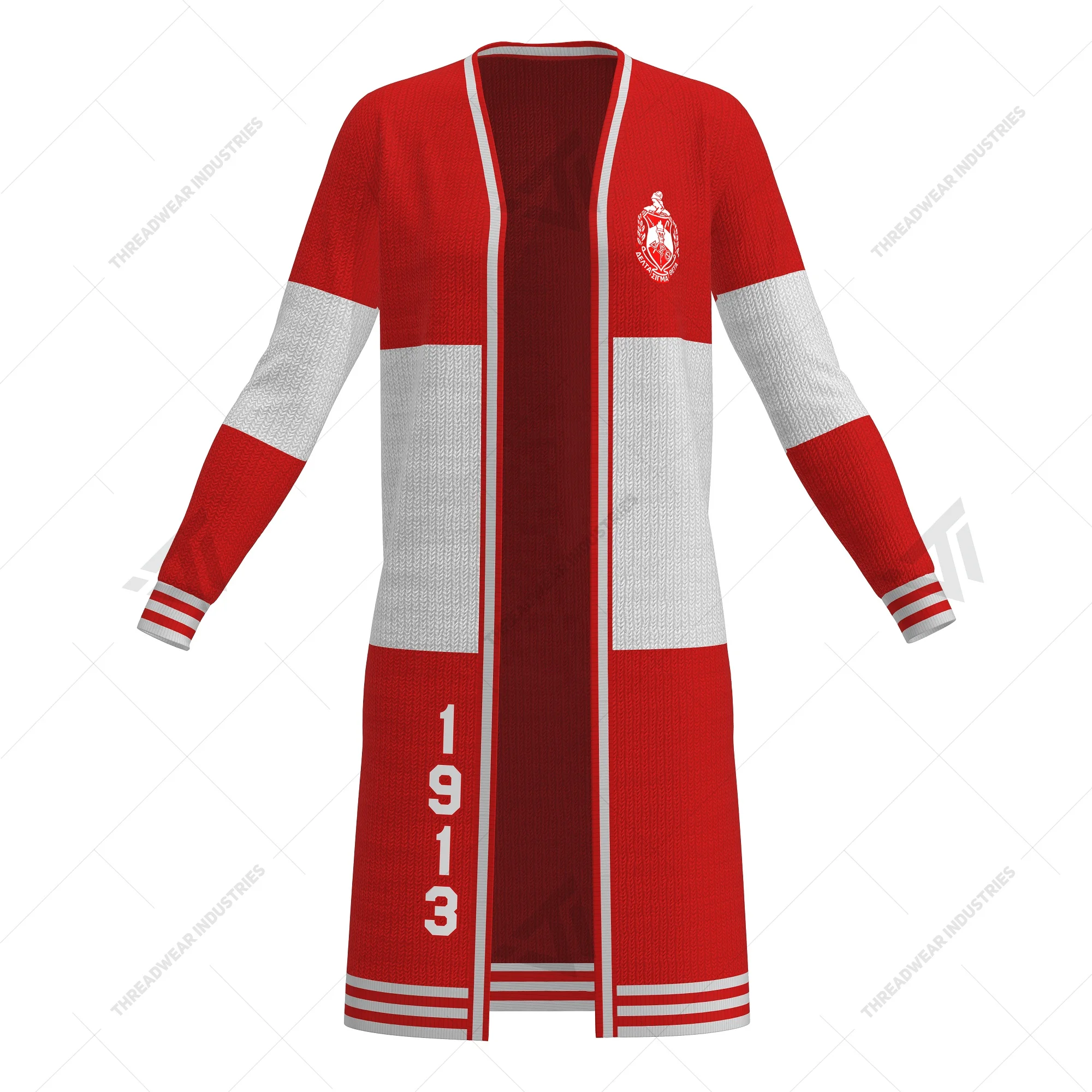 Custom Wholesale Delta | Sigma | Theta Sorority Embroidered College Long Color Block Cardigan Sweater