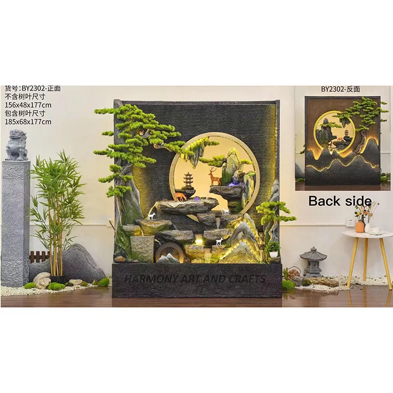 Premiume Quality Fountain Outdoor Feng Shui Fountain Fiberglass Wall Water Fountain With Light Large Rockery Water Curtain Wall