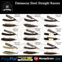 Damascus Steel Straight Razor Camel Bone And Buffalo Horn Handle DT-18-R971                                 .