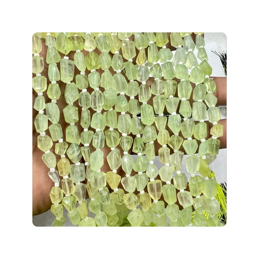 High Quality 8 Inches Natural Green Prehnite Faceted Nuggets round Stone 10-12mm Approx. for Jewelry Making Wholesale Price