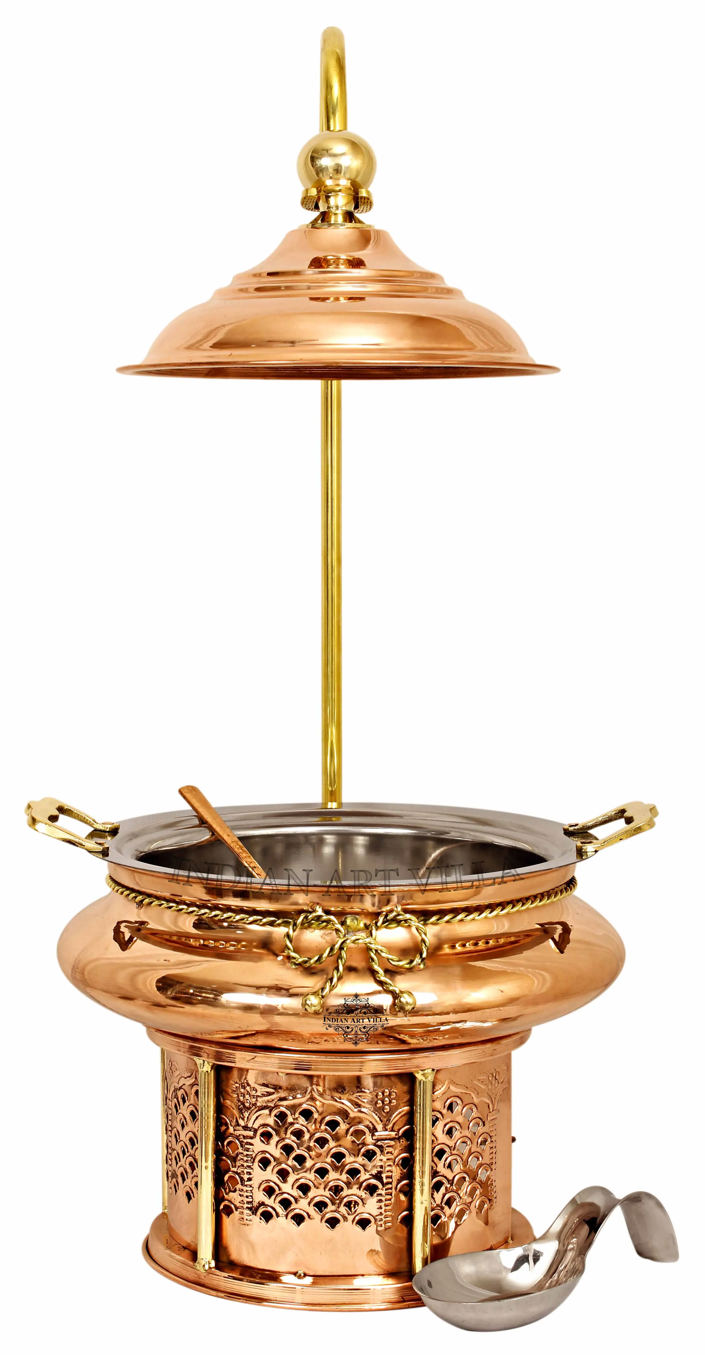 Elegant Steel Copper Chafing Dish with Sigdi Fuel Gel Stand, Handle, Ideal for Buffets