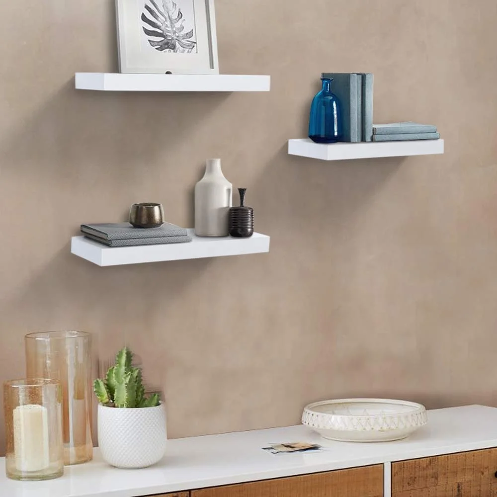 custom white hidden bracket floating shelf thick wood shelf pine wood shelf