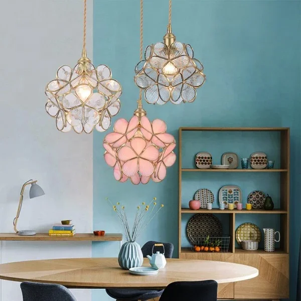 Crystal Hanging Light Nordic Rose Gold Copper Pendant Light Luxury Glass Flower ball Pendant Lamp for Bedroom Restaurant Hotel