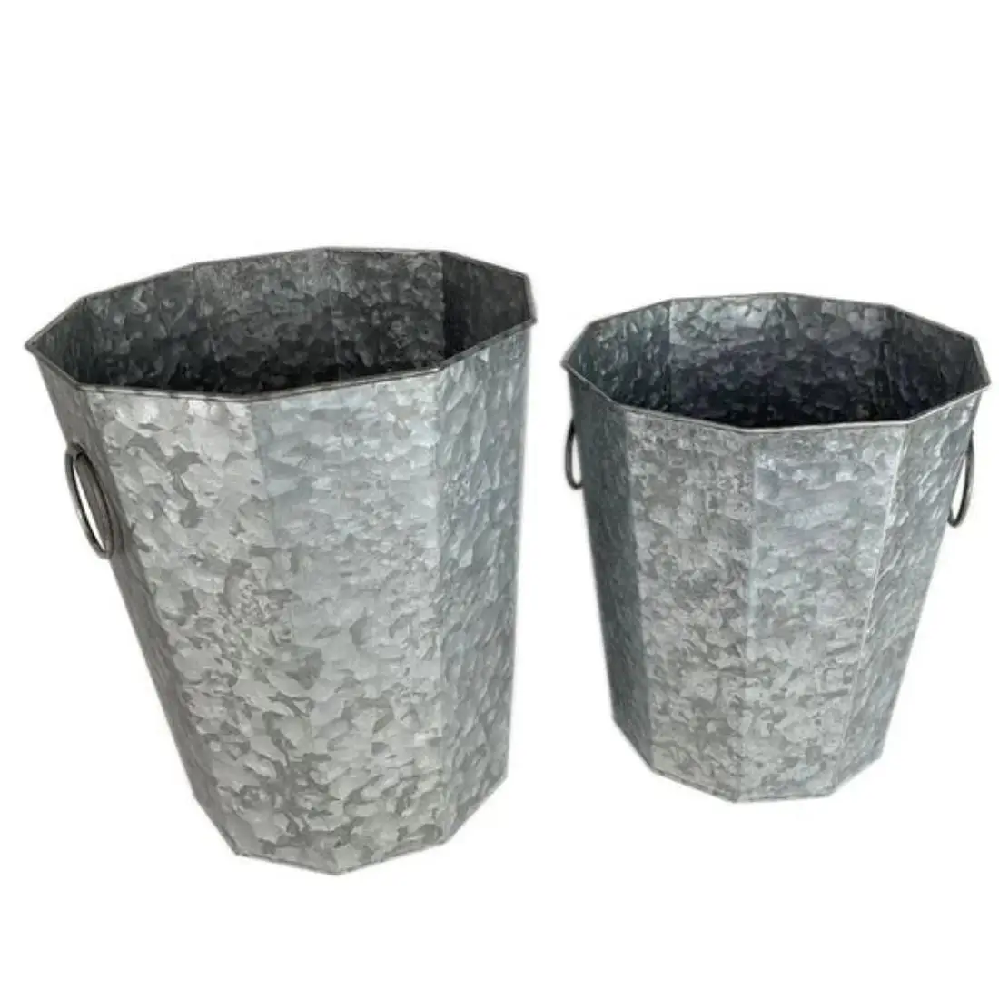 Bohemian Style Two Planters Set With handle large Size metal Galvanized Rustic Garden Planters Plant Bucket For Christmas Decors