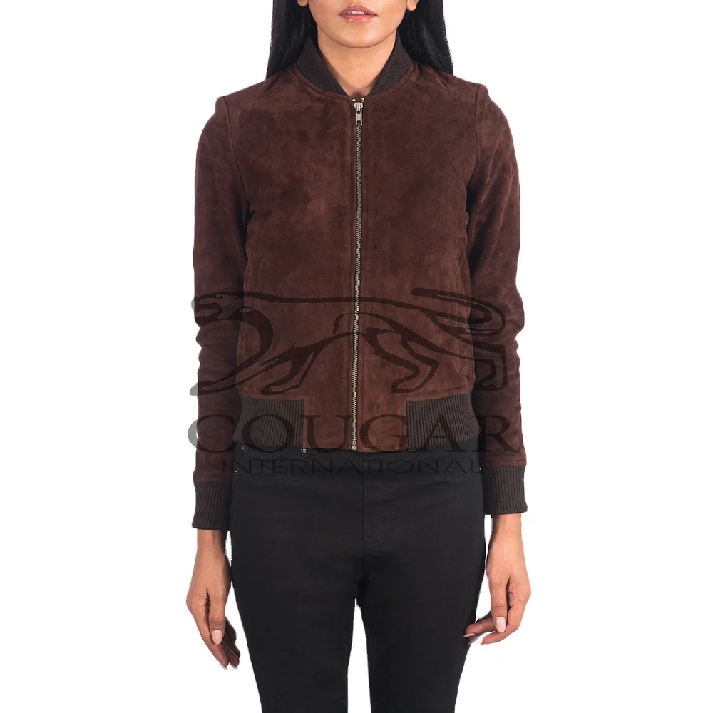Bliss Brown Suede Leather Bomber Jacket Woman Stylish Leather Plus Size Women Leather Jacket By Cougar International