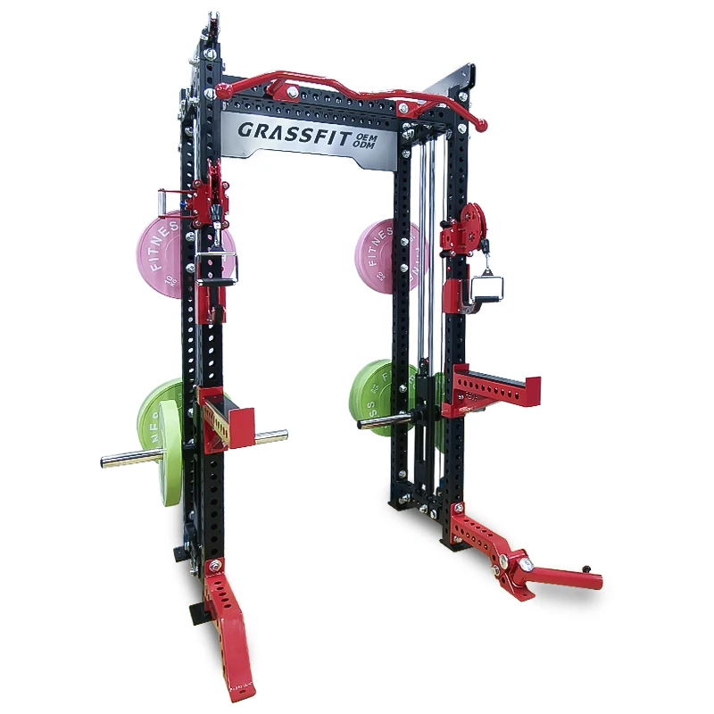 Professional Multi Functional Body Power Cage Squat Rack Builder Smith Machine Station Cable Calf Crossover Steel Weight for Gym