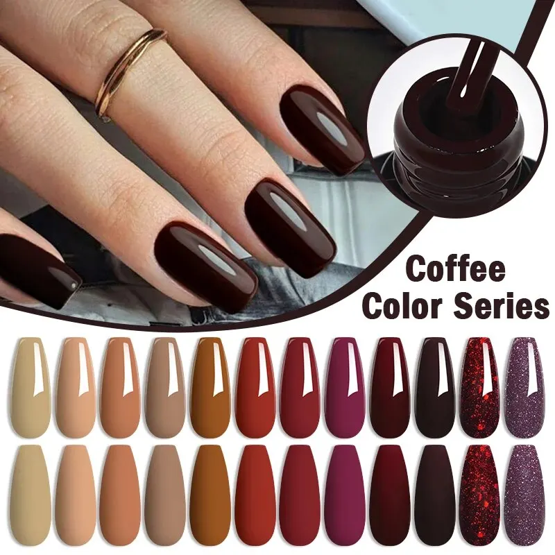 Hema Free Coffee Color Gel Nail Polish Brown Earth Semi Permanent UV Gel Chocolate Autumn Winter Soak Off Nail Art Gel Varnish