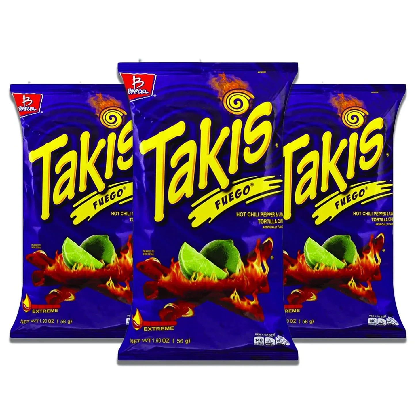 Takis Mini Fuego Tortilla Chips offer an intense flavor combination of hot chili pepper and lime
