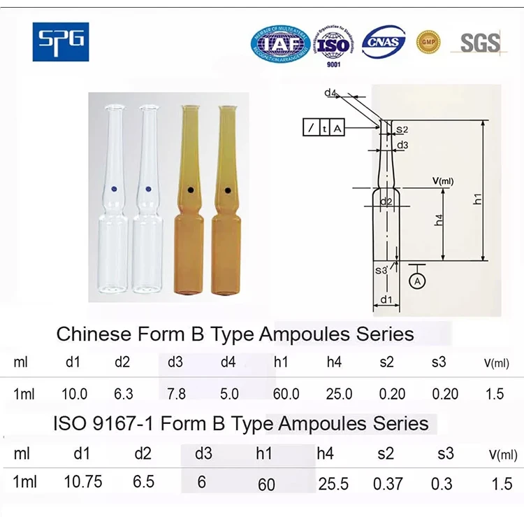 1ml 2ml 3ml 5mll empty Clear and Amber Glass Ampoule for medicine