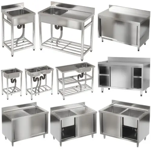 Stainless Steel Commercial Kitchen Work Table with Sliding Door Storage Cabinet
