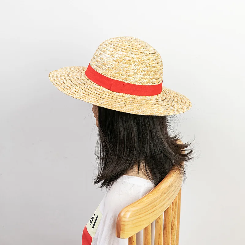 Wholesale Fashion Cospaly Cartoon Kids Straw Hat Outdoor Floppy Beach Adult Anime Luffy Brim Straw Sun Hat