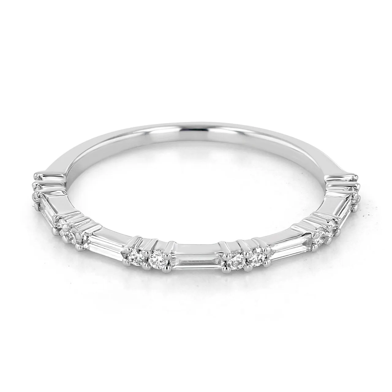 Lab Grown Round With Baguette Diamond Wedding Band Small Size Stones 14 K Solid Gold Man Made Non Certified Diamond Product