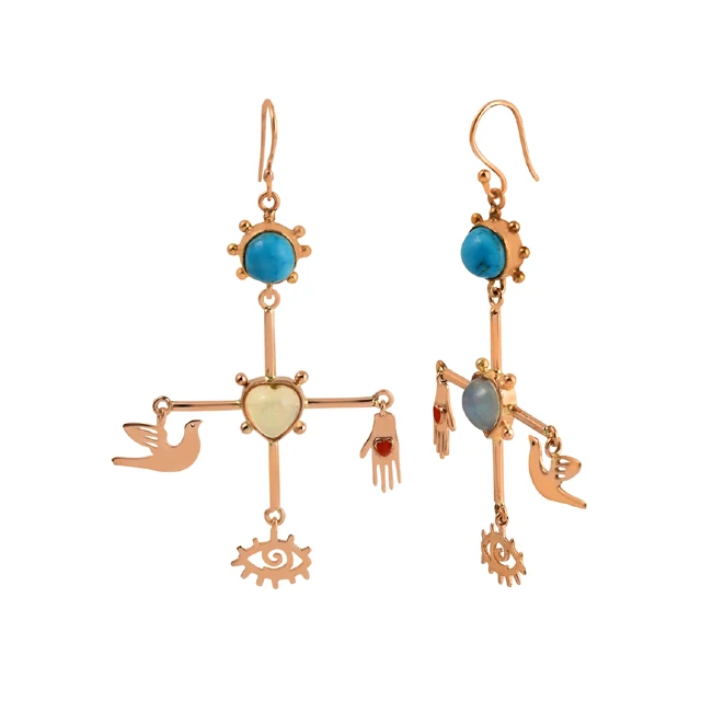 Quality Goods14K gold plated multi color gemstone 925 sterling silver jewelry wholesale manufacture silver blue topaz earring