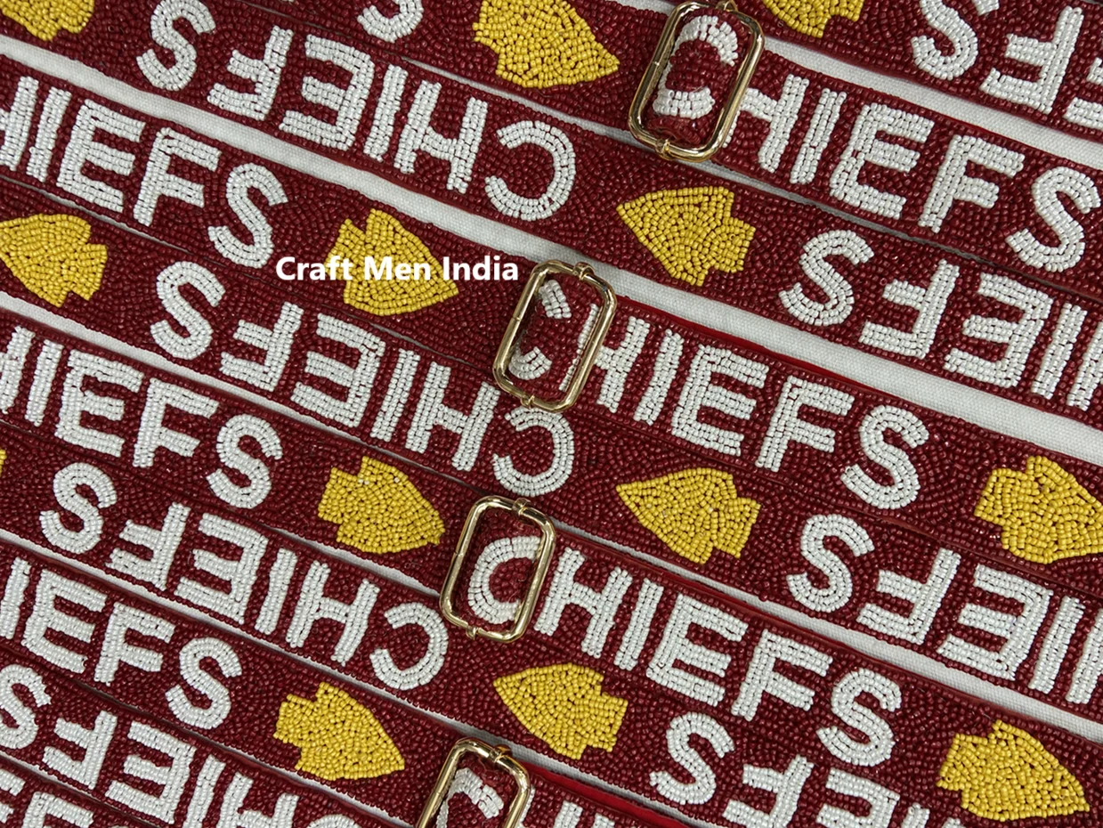 Hot Selling Beaded Strap with embellishments Fully heavy hand beaded strap for mobile phone and clutch purse CHIEFS Beaded strap