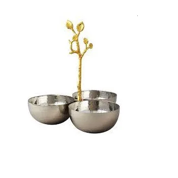 Aluminium Metal Serving Bowls with Tray Shiny Polished Kitchen and Tabletop Decorative Dinnerware Bowls