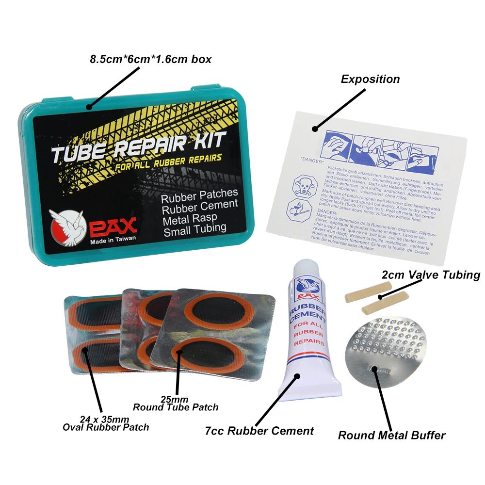 PAX Pro Grade Mountain Bike Tube Repair Patches Kit Tyre Repair Kit Set