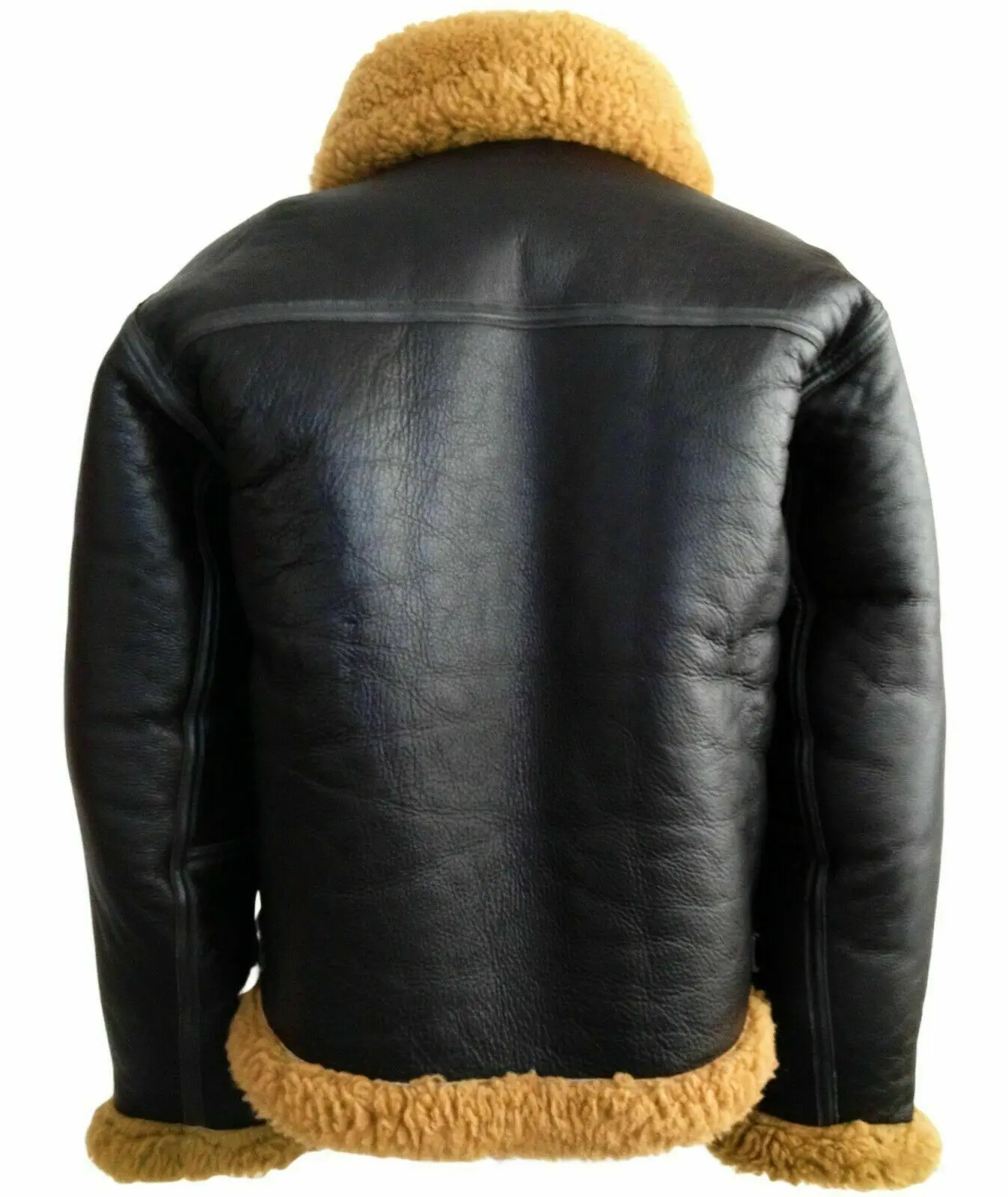 B3 Bomber Mens RAF Aviator black Vintage Fur Shearling Leather Jacket