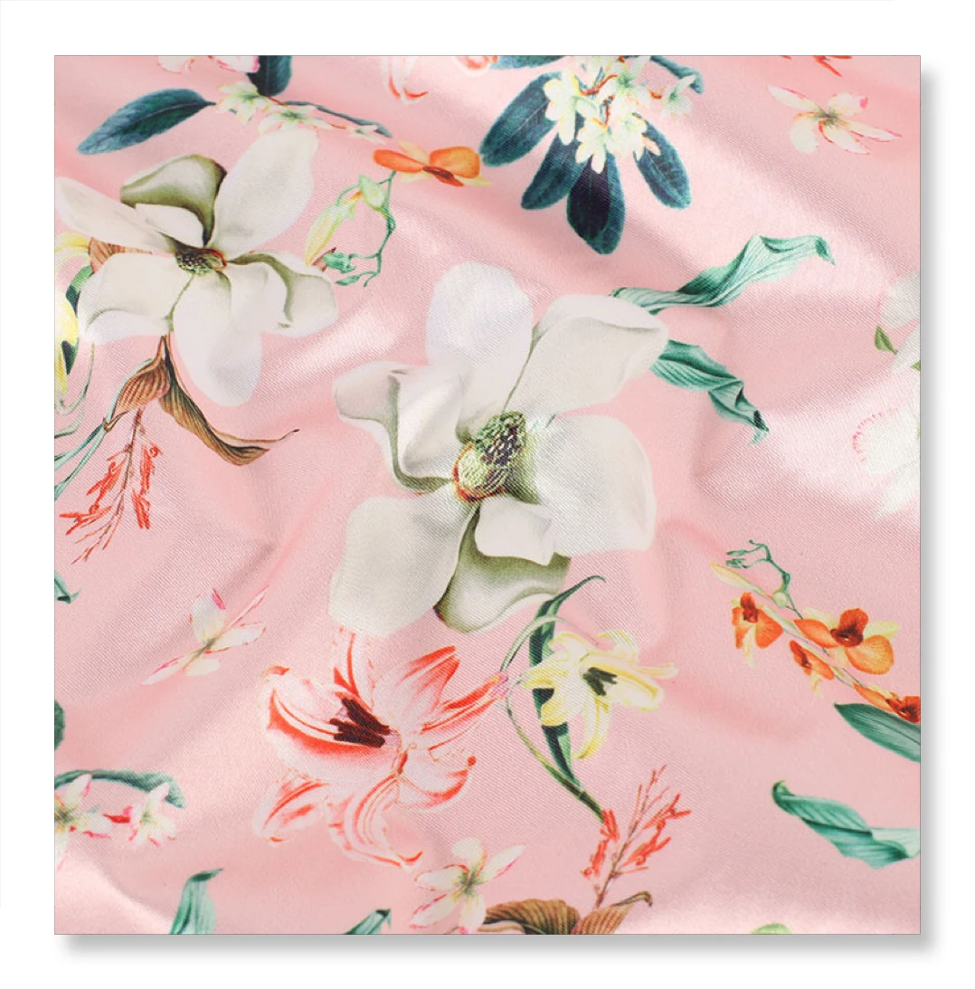 wholesale english tencel white liquid silk ruban 100%polyester digital printed dsatin fabric ribbons with embossed logo for bedd