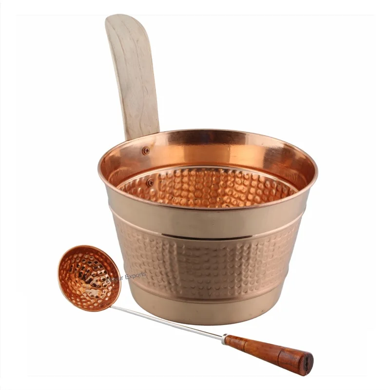 Copper Sauna Bucket and Ladle with Wooden Handle Sauna Accessories